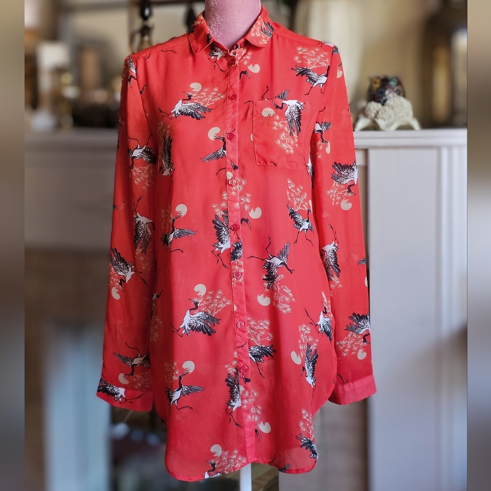Streetwear Society sheer long button-up shirt. Size small.